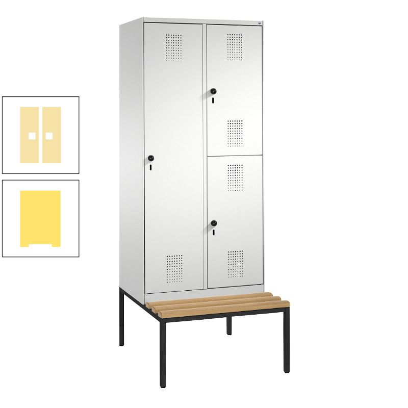 Garderobenschrank, Spind ein- und doppelstöckig Sitzbank, 2 Abteile, 3 Fächer, 2.090 x 800 x 500 mm (HxBxT), Front anthrazitgrau, Korpus anthrazitgrau