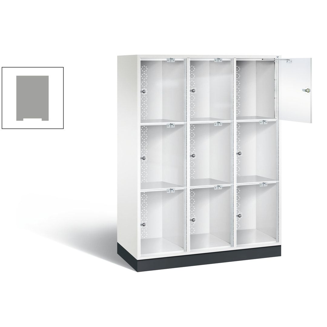 Schließfachschrank, Fächerschrank mit Türen aus Acrylglas, 2 Abteile, 6 Fächer, Zylinderschloss, 1.750 x 1.220 x 500 mm (HxBxT), Korpus anthrazitgrau