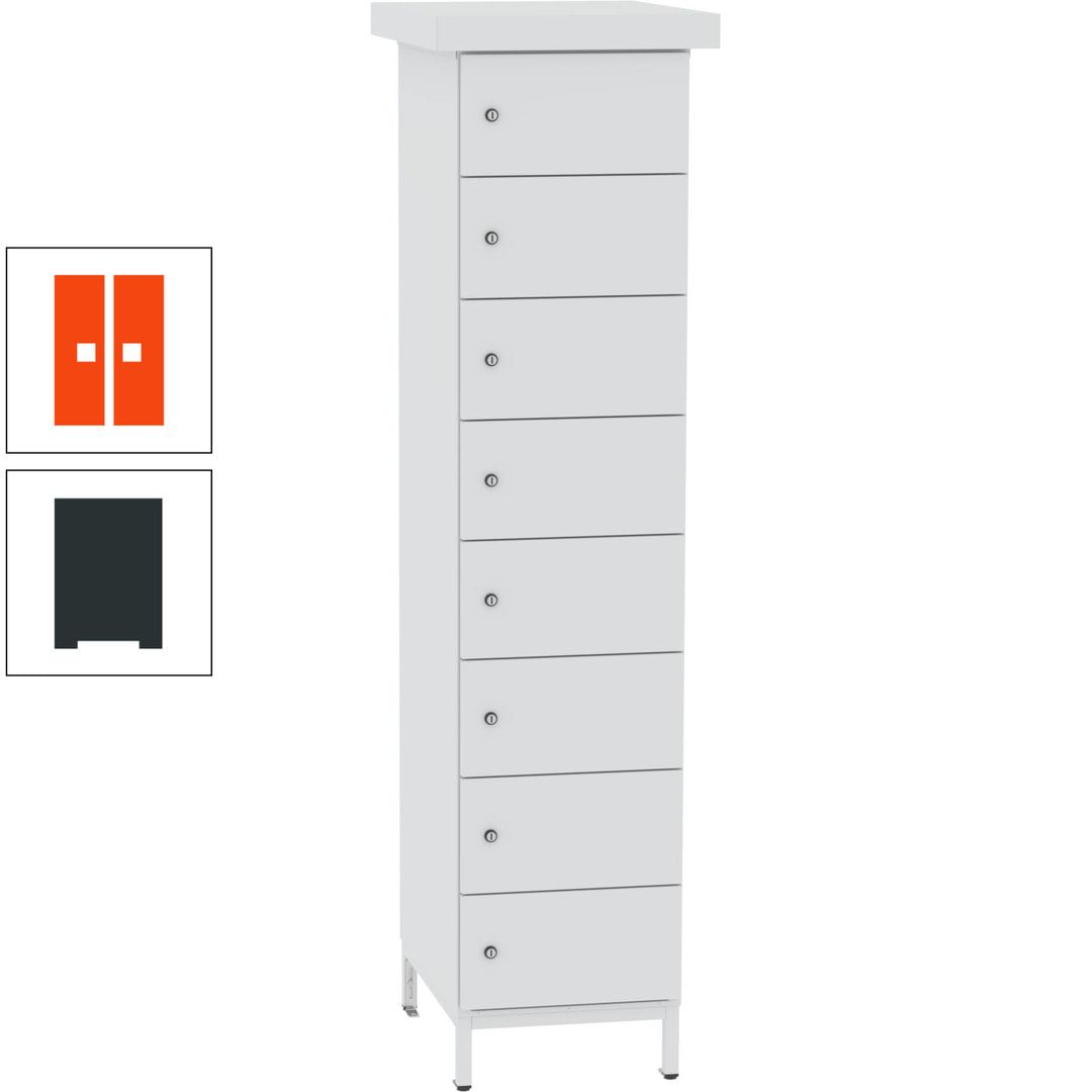 Akkuschrank, Batterieladeschrank, 8 Fächer, Schutzart IP54, Schuko, 1.855 x 400x 570 mm (HxBxT), Korpusfarbe anthrazitgrau, Frontfarbe anthrazitgrau