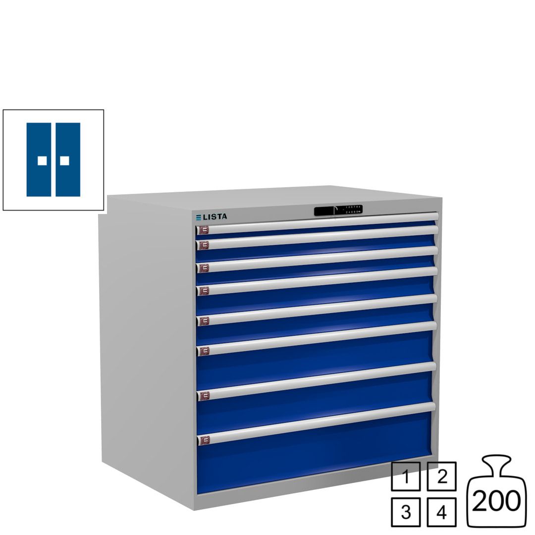 Lista Schubladenschrank - 12.541.010 - 1.000x1.023x725 mm (HxBxT) - 8 Schubladen - 200 kg - Key Lock - lichtblau (RAL 5012)