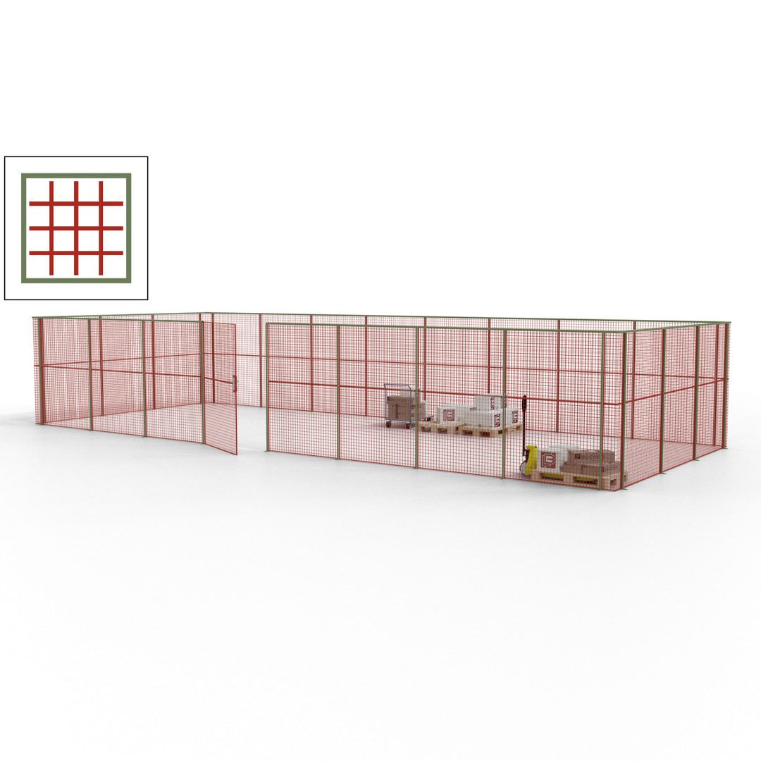 Maschinen Schutzgitter - Hallentrennwand - Sicherheitszaun - Tür - 33 m - 2.200 x 12.400 x 4.900 mm (HxBxT) - enzianblau