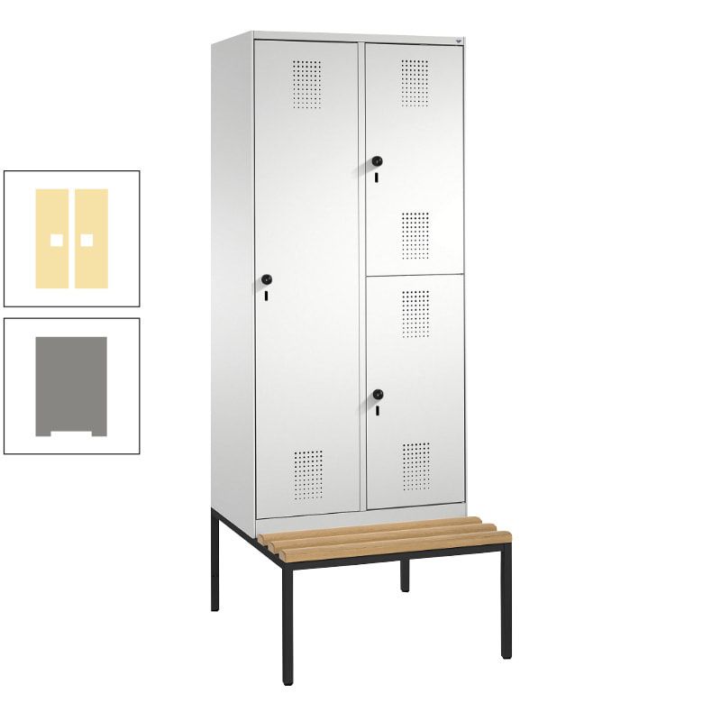 Garderobenschrank, Spind ein- und doppelstöckig Sitzbank, 2 Abteile, 3 Fächer, 2.090 x 800 x 500 mm (HxBxT), Front anthrazitgrau, Korpus anthrazitgrau