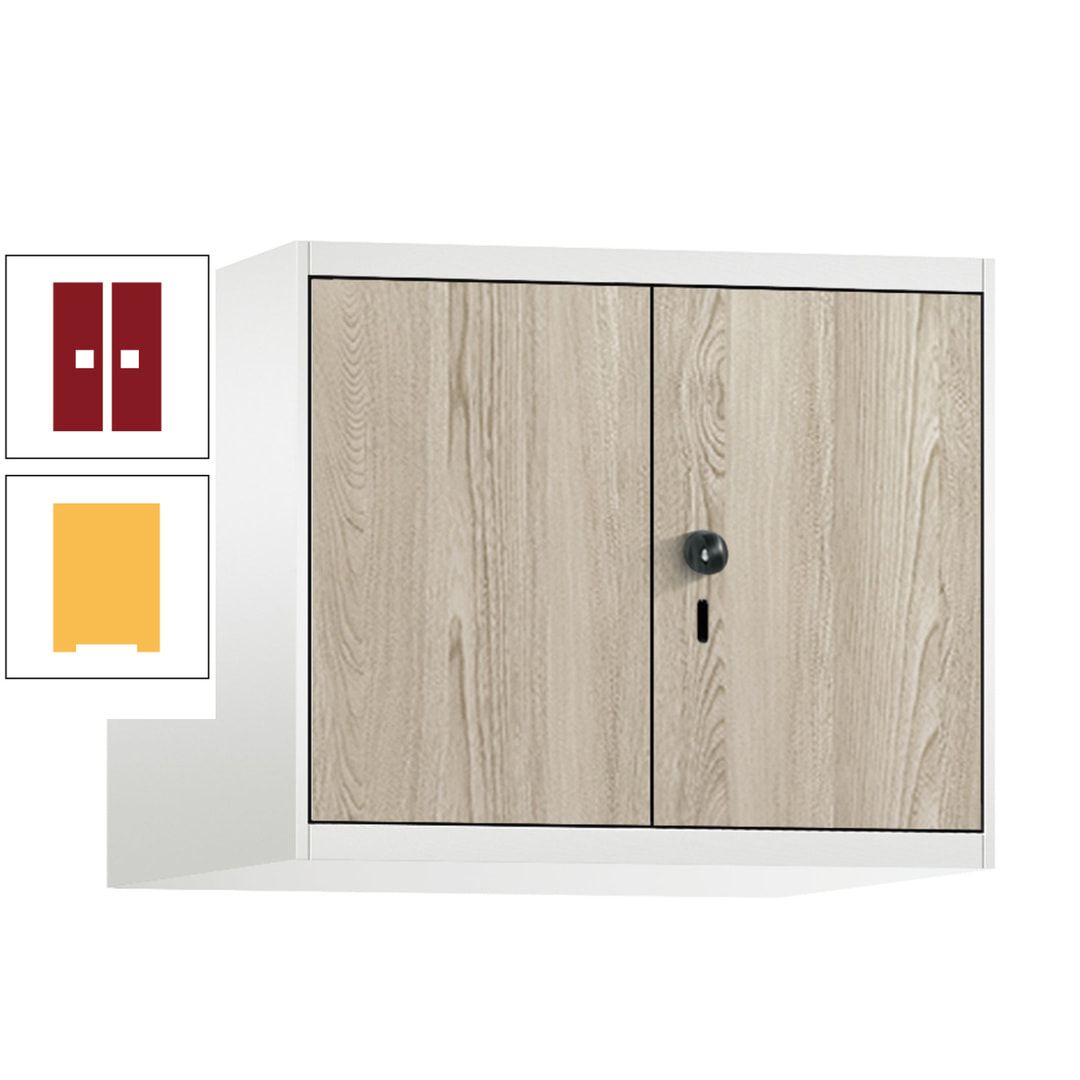 Aufsatzschrank, Schrankaufsatz, Türen paarweise, 2 Fächer a 300 mm, Farbe Pastellgelb, Tür anthrazitgrau , 500 x 600 x 500 mm (HxBxT)