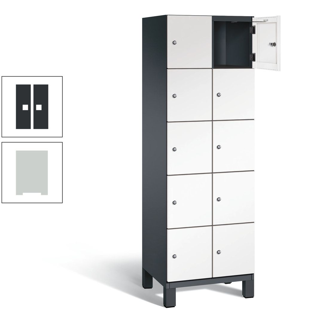 Fächerschrank, Stahlschrank, 10 Fächer, Türöffnungsbegrenzer, Füße, 1.980 x 600 x 525 mm (HxBxT), Korpus anthrazitgrau, Front anthrazitgrau
