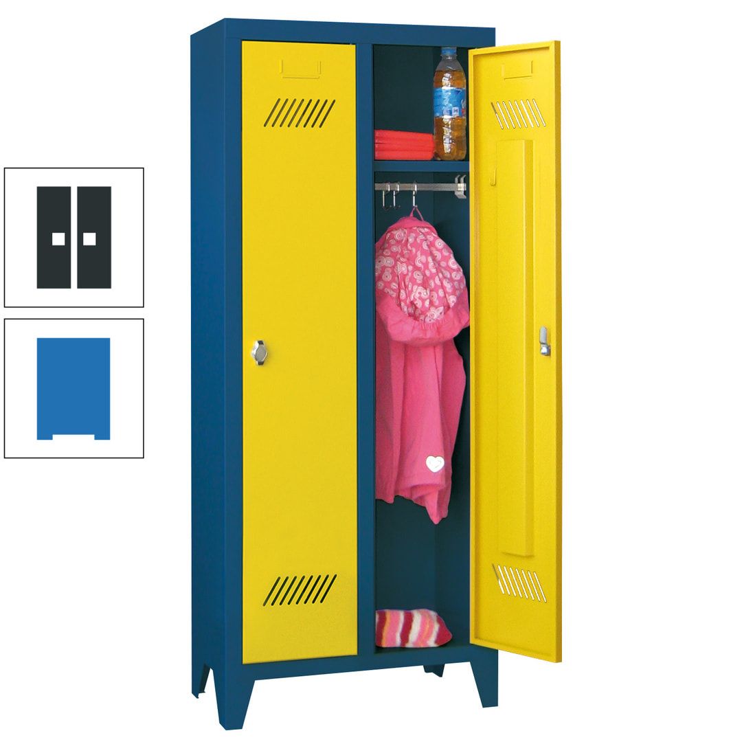 Spindschrank f. Kindergärten - mit Füßen - Höhe 1.300 mm - 2 Abteile a 250 mm - Zylinderschloss - anthrazitgrau