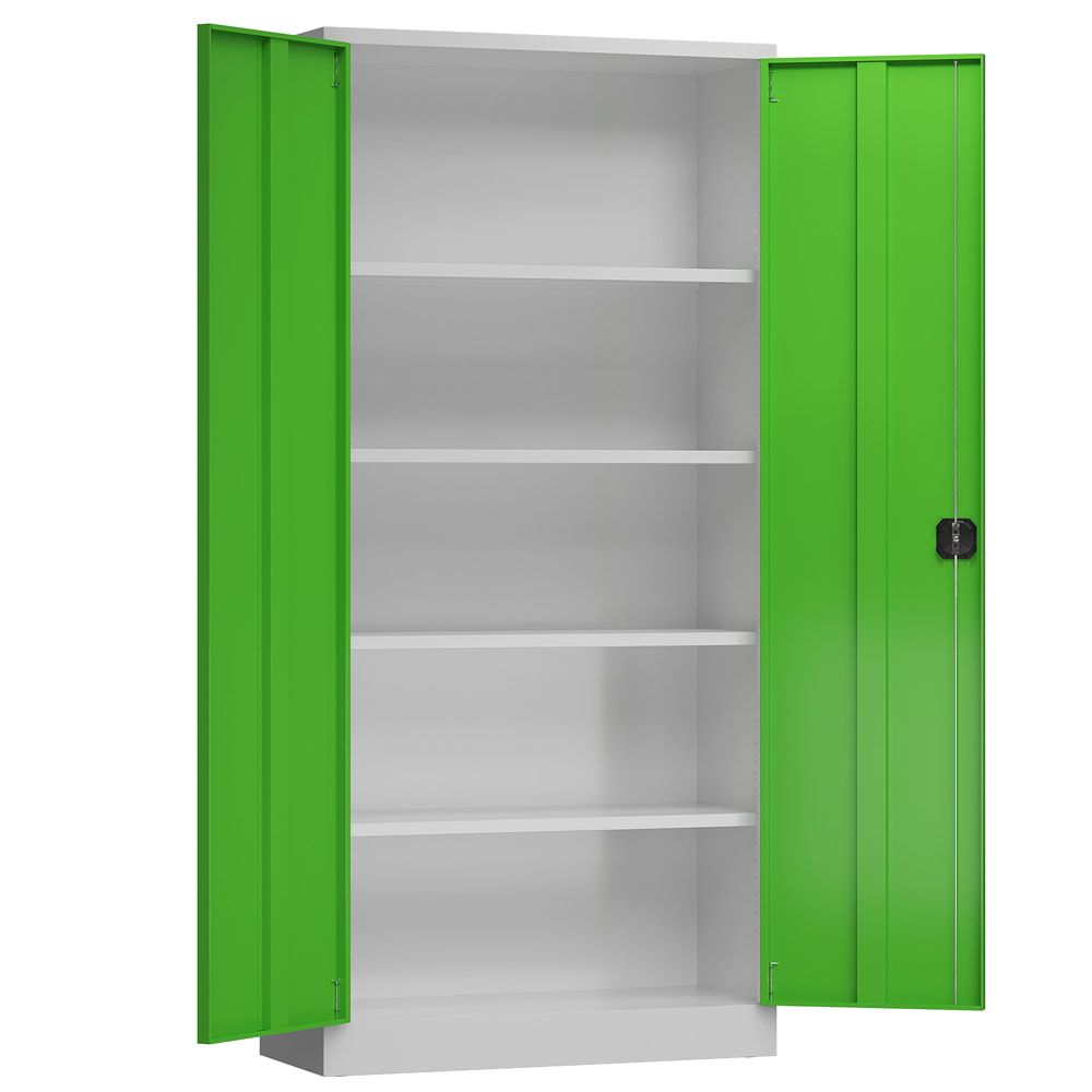 Aktenschrank, Büroschrank, abschließbar, Flügeltüren, 4 Fachböden, 1.945 x 920 x 500 mm (HxBxT), Stahl, Korpus und Türen lichtgrau