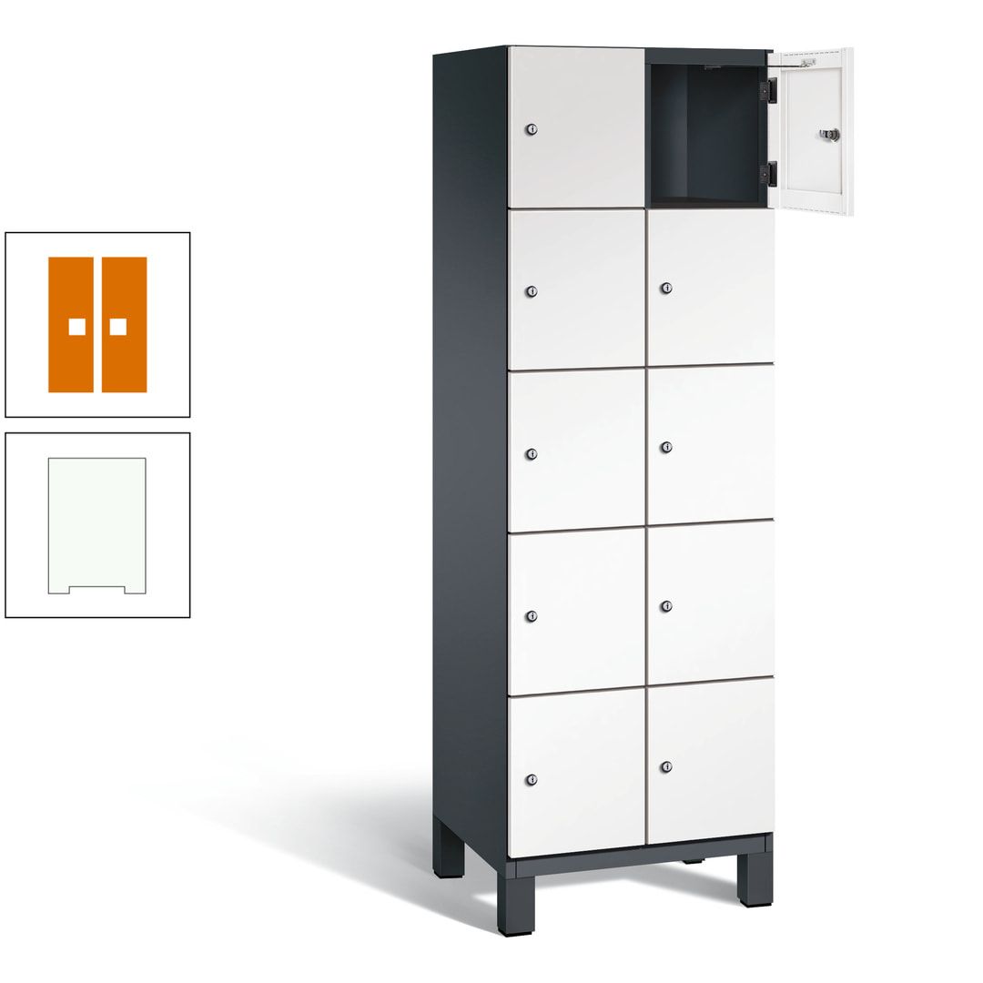 Fächerschrank, Stahlschrank, 10 Fächer, Türöffnungsbegrenzer, Füße, 1.980 x 600 x 525 mm (HxBxT), Korpus anthrazitgrau, Front anthrazitgrau