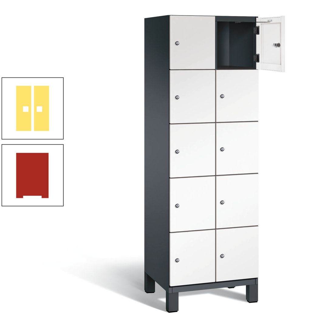 Fächerschrank, Stahlschrank, 10 Fächer, Türöffnungsbegrenzer, Füße, 1.980 x 600 x 525 mm (HxBxT), Korpus anthrazitgrau, Front anthrazitgrau