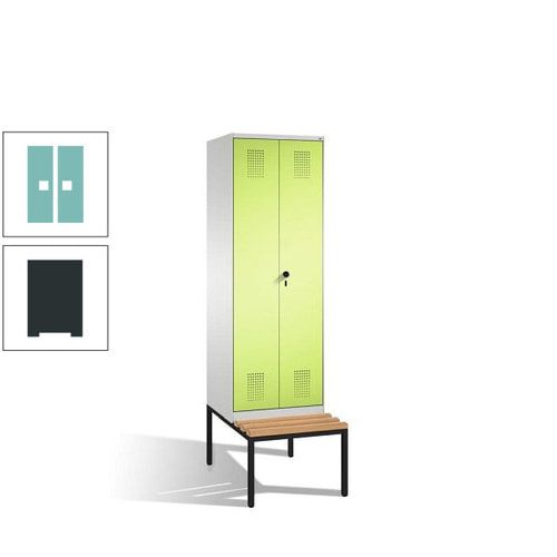Doppel-Spind, Garderobenschrank, Buche Sitzbank untergebaut, 2 Abteile a 300 mm, Korpus anthrazitgrau, Tür anthrazitgrau, 2.090 x 600 x 815 mm (HxBxT)