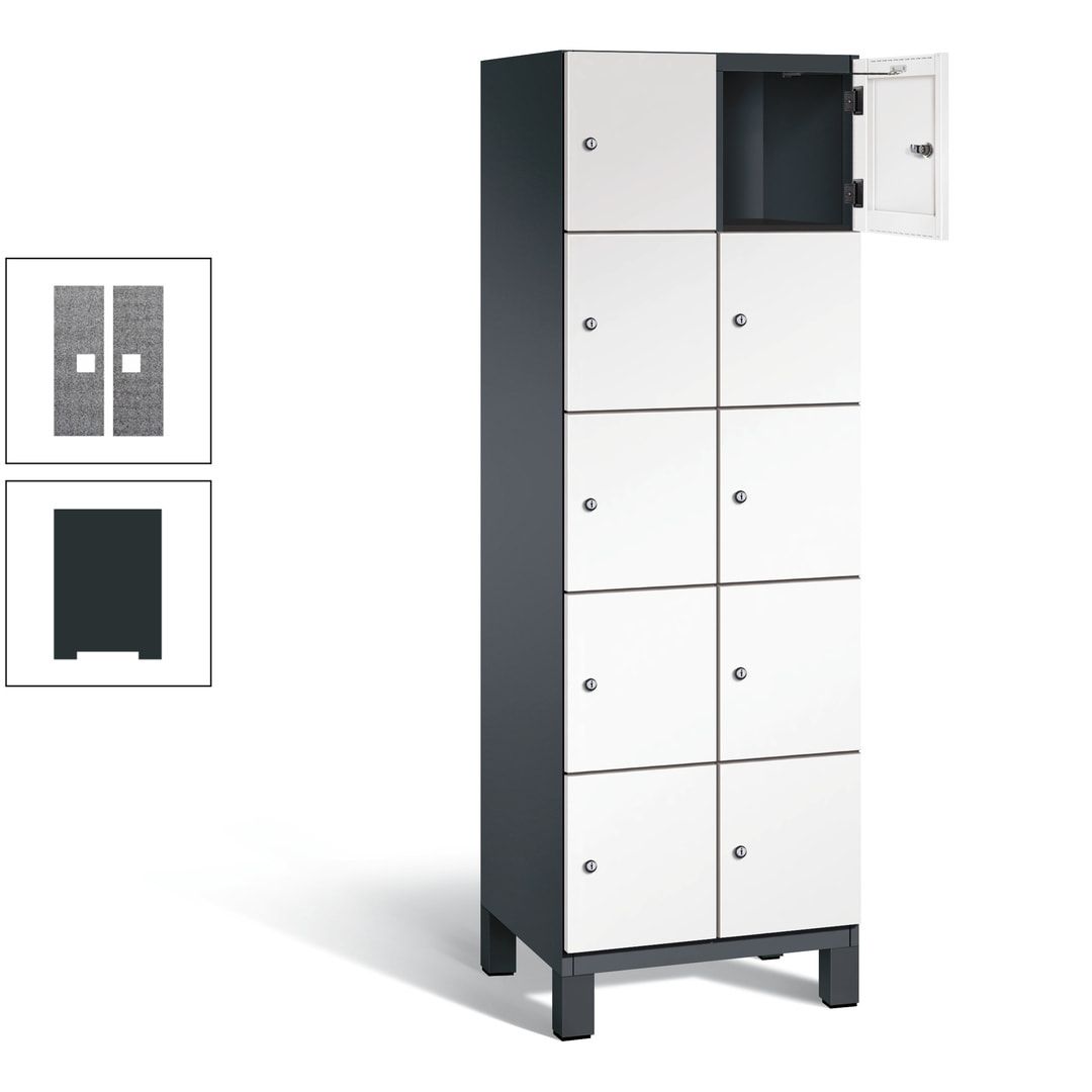 Fächerschrank, Stahlschrank, 10 Fächer, Türöffnungsbegrenzer, Füße, 1.980 x 600 x 525 mm (HxBxT), Korpus anthrazitgrau, Front anthrazitgrau