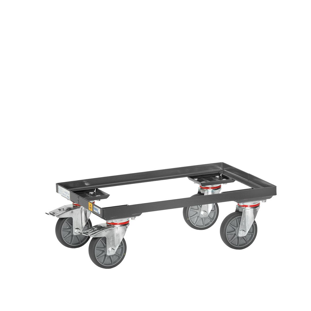 Fetra - ESD-Kistenroller für Eurokästen - Tragkraft 250 kg - Ladefläche 405 x 605 mm (BxT) - Bodenplatte mit Rand