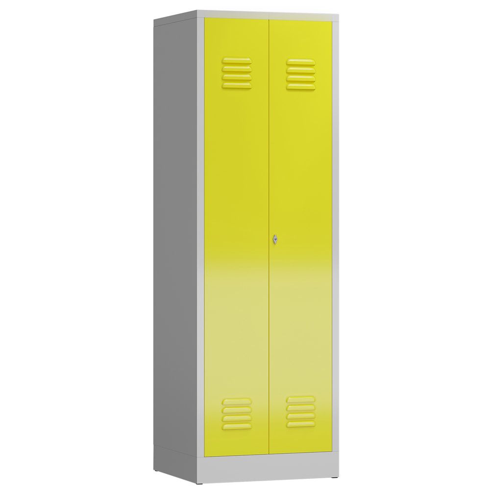 Mehrzweckschrank, Garderobenschrank, 2 Abteile, 6 Fächer, 1.800 x 590 x 500 mm (HxBxT), Drehriegel, Stahl, Korpus: lichtgrau, Front: anthrazitgrau