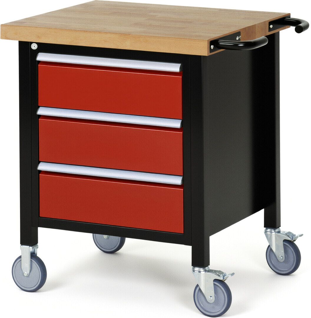 Mobile Werkbank - 3 Schubladen - Teilauszug - 180:3 - höhenverstellbar 880-1.080 mm - 750 x 700 mm - 450 kg - Buche - Anthrazitgrau