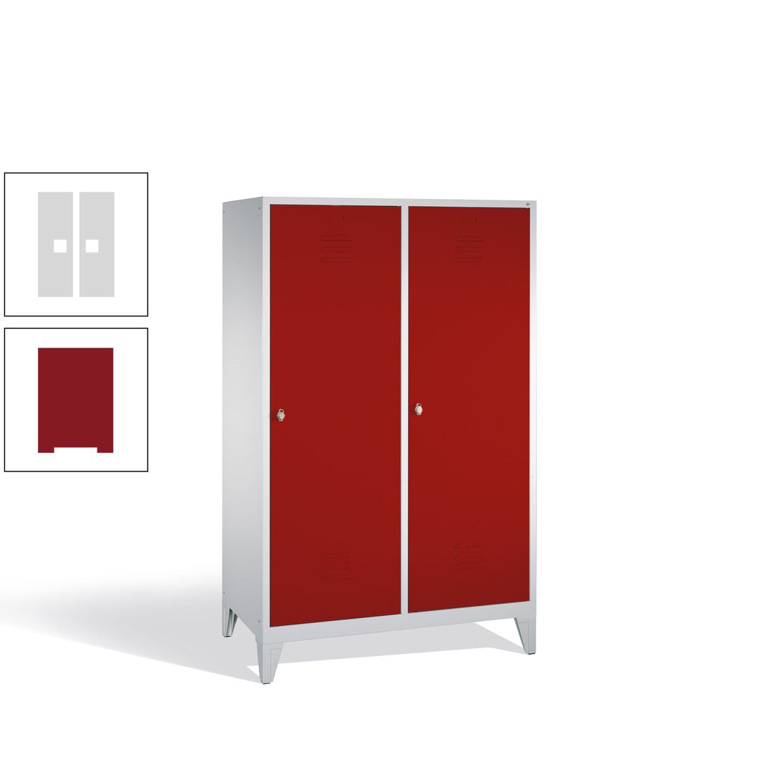Doppel-Spind mit 2 Großtüren, Garderobenschrank mit Füßen, 4 Abteile a 300 mm, Korpus anthrazitgrau, Tür anthrazitgrau, 1.850 x 1.190 x 500 mm (HxBxT)