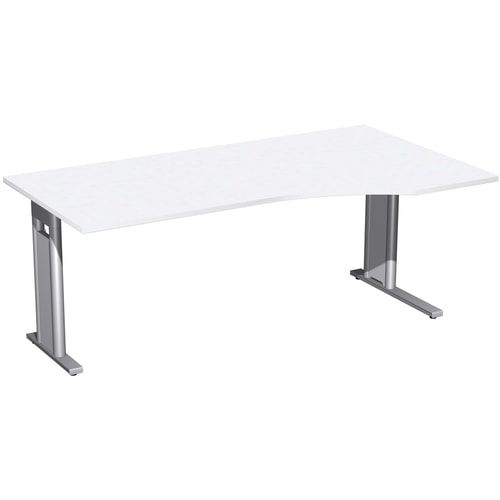 Eckschreibtisch, Ecke rechts, Füße einseitig verkürzt, C-Fuß Pro, 720 x 1.600 x 1.000 mm (HxBxT), Gestell silber, Dekor Ahorn