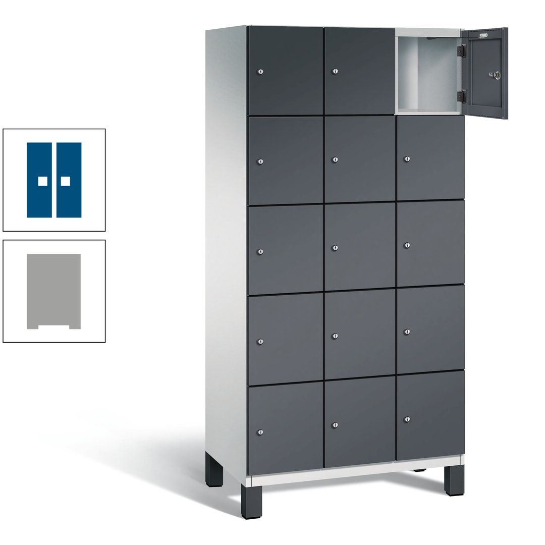 Fächerschrank, Stahlschrank, 15 Fächer, Türöffnungsbegrenzer, Füße, 1.980 x 900 x 525 mm (HxBxT), Korpus anthrazitgrau, Front anthrazitgrau