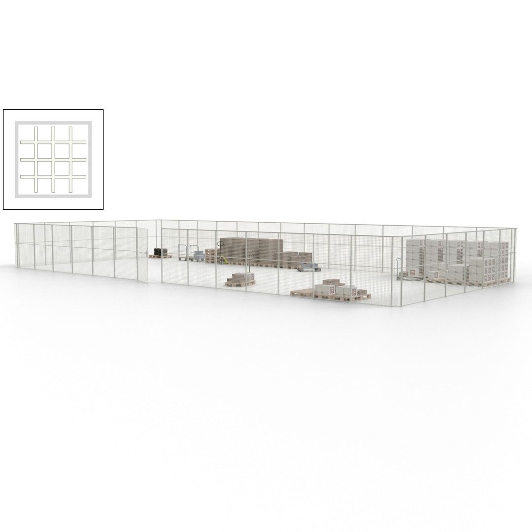 Maschinen Schutzgitter - Hallentrennwand - Sicherheitszaun - Tür - 60 m - 2.200 x 21.400 x 9.400 mm (HxBxT) - enzianblau