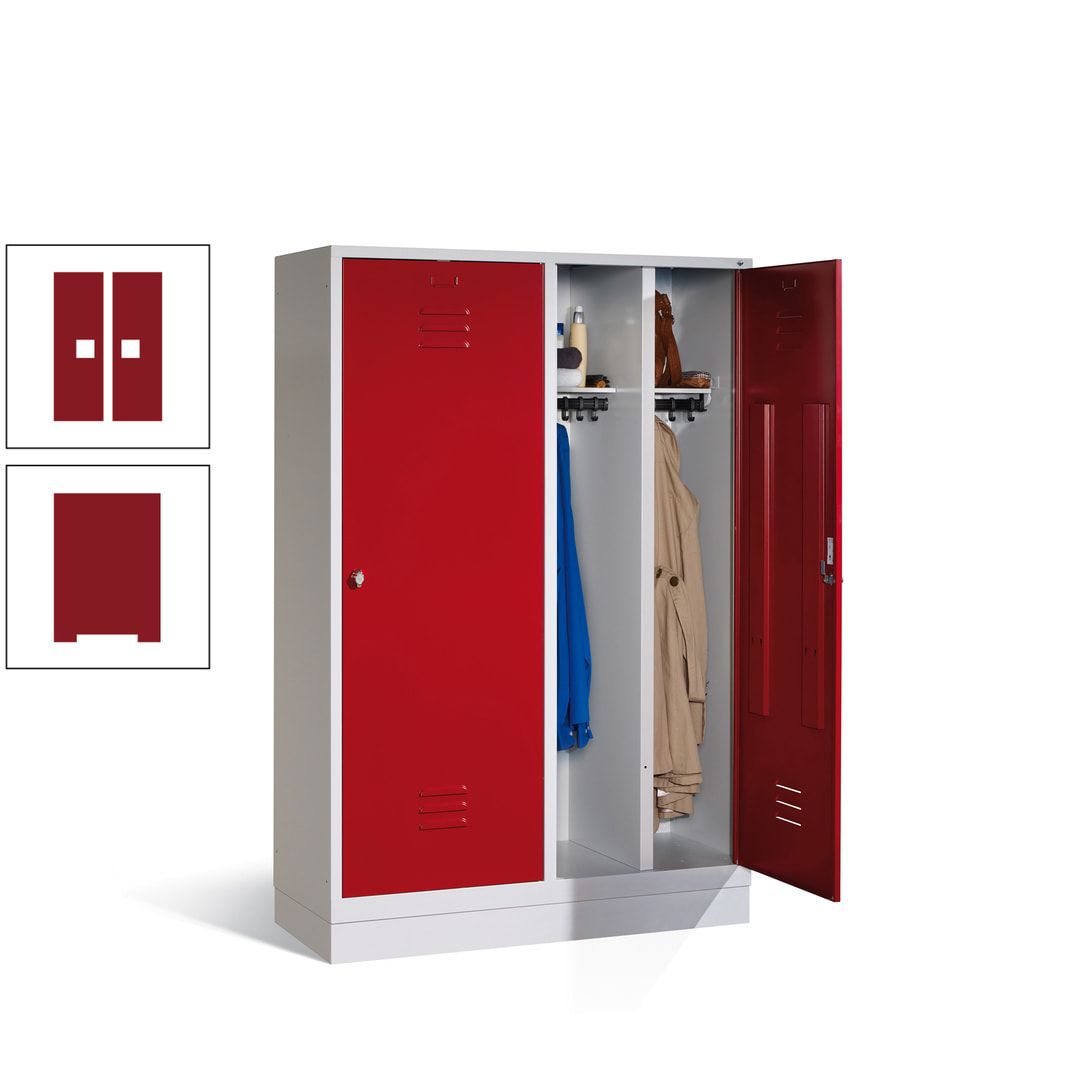Doppel-Spind mit Großtüren, Garderobenschrank mit Sockel, 4 Abteile a 300 mm, Korpus anthrazitgrau, Tür anthrazitgrau, 1.800 x 1.190 x 500 mm (HxBxT)