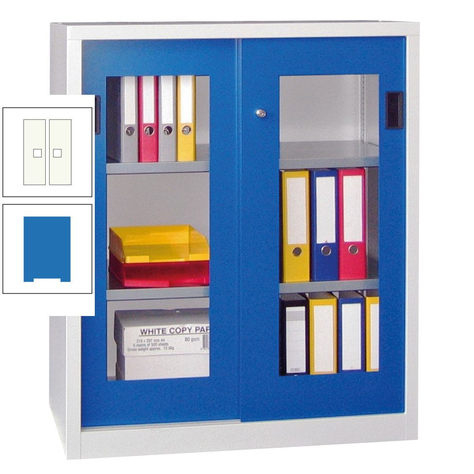 Schiebetürenschrank - Sichtfenstertüren - 1.000x1.000x400 mm (HxBxT) - 2 Böden, gepulvert - Zylinderschloss - anthrazitgrau