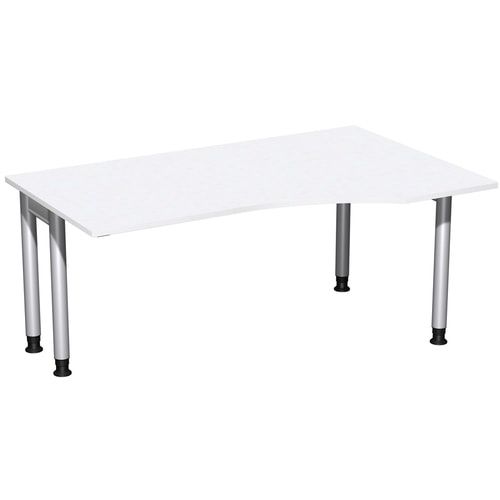 Eckschreibtisch, Ecke rechts, Füße einseitig verkürzt, 4-Fuß Pro, höhenverstellbar, 680-800 x 1.600 x 1.000 mm (HxBxT), Dekor Ahorn