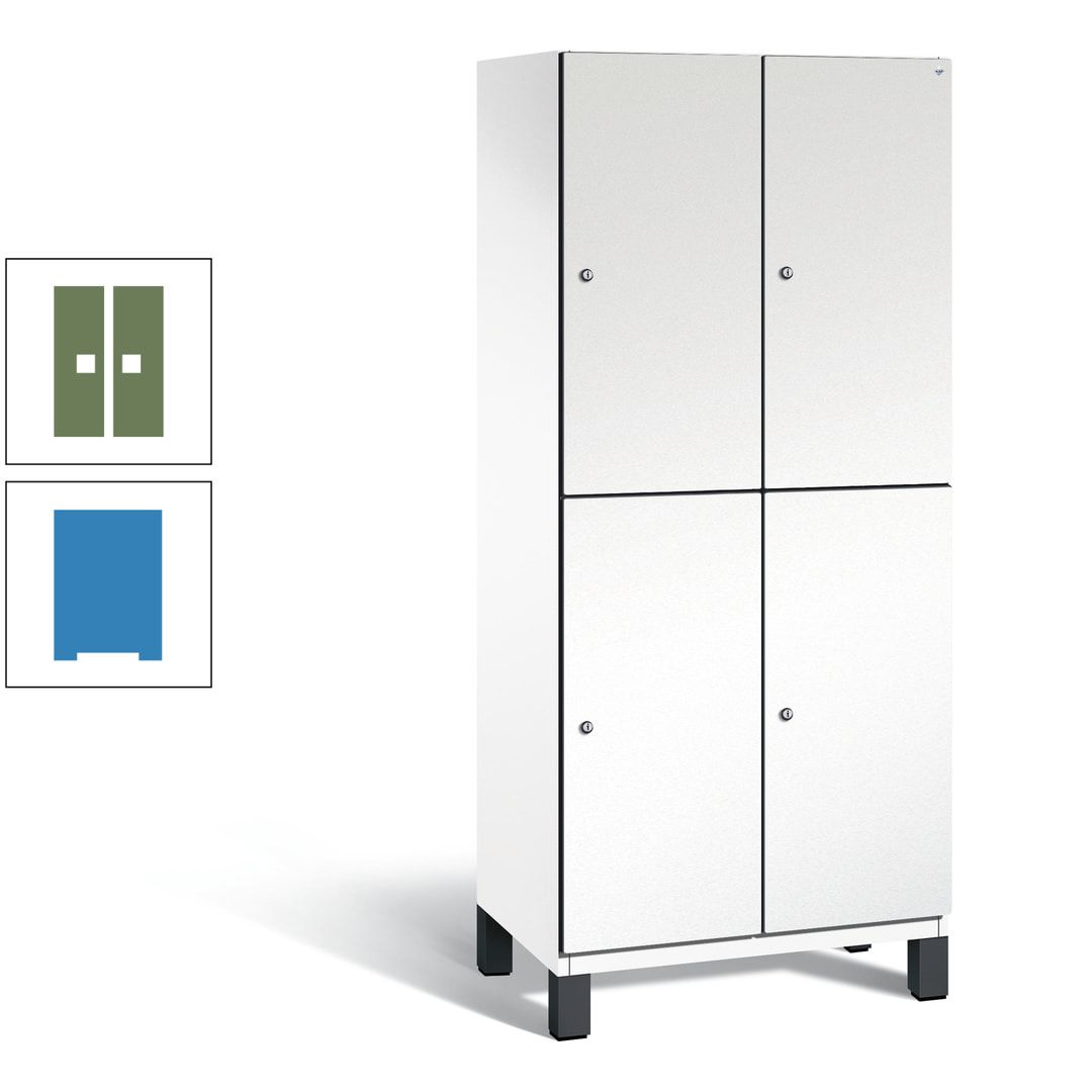Fächerschrank, Stahlschrank, doppelstöckig, 4 Fächer, Füße, Korpus anthrazitgrau, Tür anthrazitgrau, 1.980 x 800 x 525 mm (HxBxT)