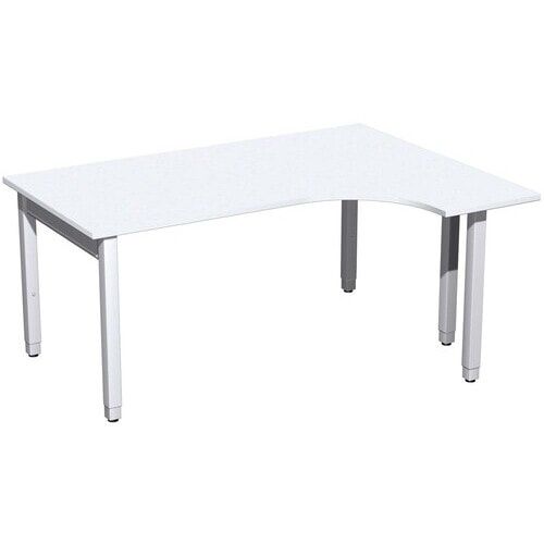 Eckschreibtisch, Ecke rechts, Füße einseitig verkürzt, 4-Fuß Quadrat Pro, höhenverstellbar, 680-800 x 1.600 x 1.200 mm (HxBxT), Dekor Ahorn