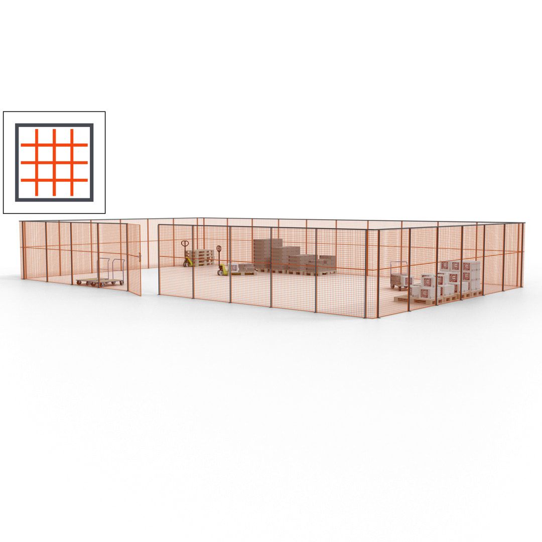 Maschinen Schutzgitter - Hallentrennwand - Sicherheitszaun - Tür - 48 m - 2.200 x 15.400 x 9.400 mm (HxBxT) - enzianblau