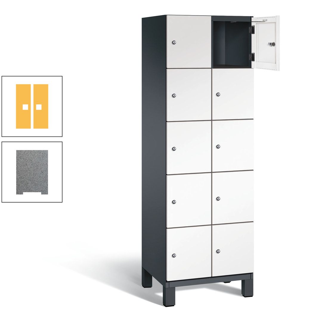 Fächerschrank, Stahlschrank, 10 Fächer, Türöffnungsbegrenzer, Füße, 1.980 x 600 x 525 mm (HxBxT), Korpus anthrazitgrau, Front anthrazitgrau
