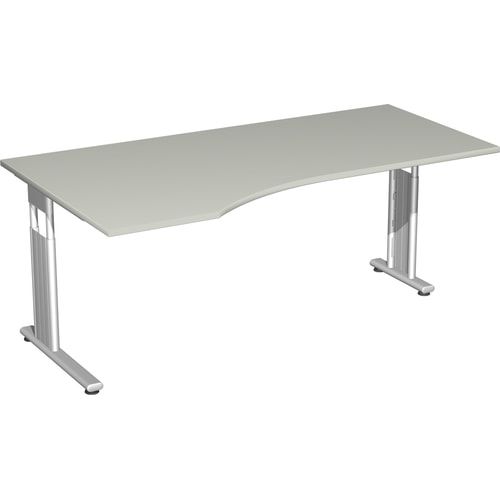 Eckschreibtisch, Bürotisch, Füße einseitig verkürzt, C-Fuß Flex, Ecke links, 720 x 1.800 x 1.000 mm (HxBxT), Gestell silber, Dekor Ahorn