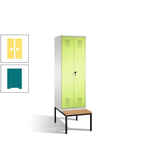 Doppel-Spind, Garderobenschrank, Buche Sitzbank untergebaut, 2 Abteile a 300 mm, Korpus anthrazitgrau, Tür anthrazitgrau, 2.090 x 600 x 815 mm (HxBxT)