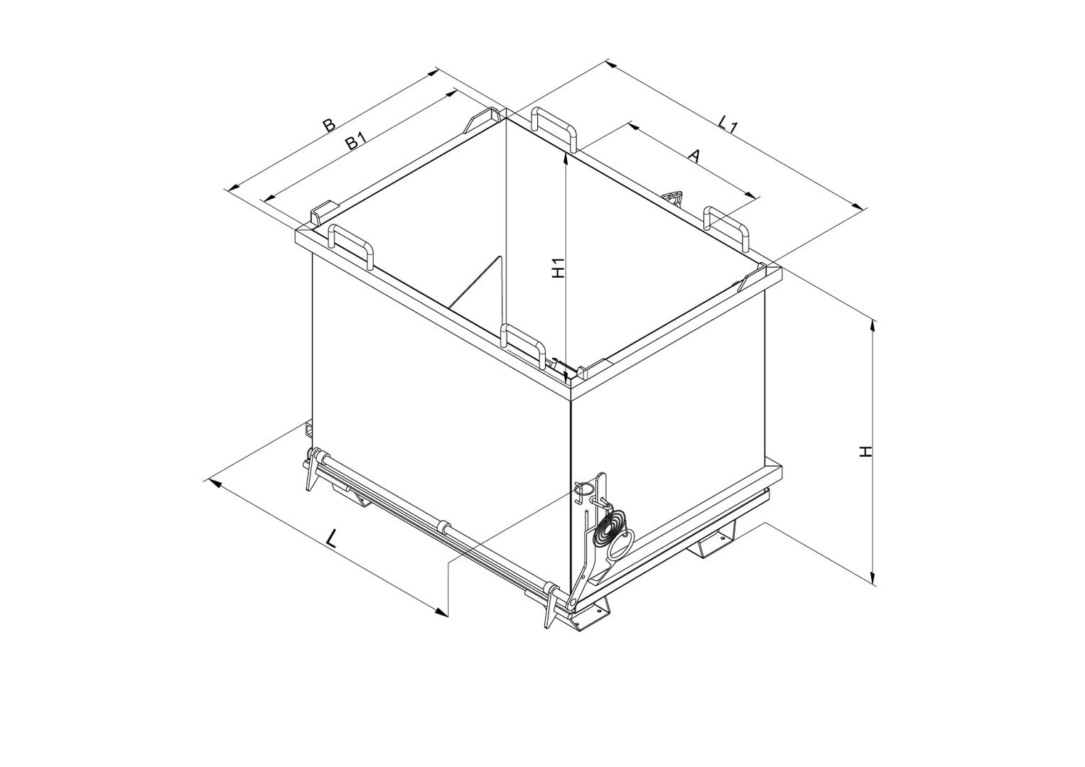 Eichinger Bodenklappenbehälter, Klappbodenbehälter, 1.000 Liter, stapelbar, Kettensicherung, 1.070 x 1.000 x 1.330 mm (HxBxT), Farbe anthrazitgrau
