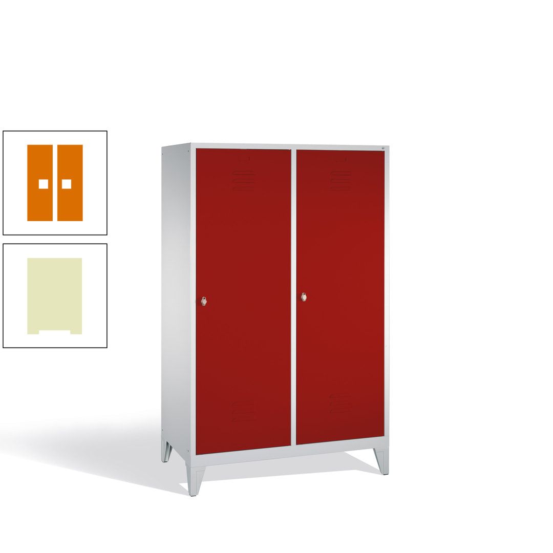 Doppel-Spind mit 2 Großtüren, Garderobenschrank mit Füßen, 4 Abteile a 300 mm, Korpus anthrazitgrau, Tür anthrazitgrau, 1.850 x 1.190 x 500 mm (HxBxT)
