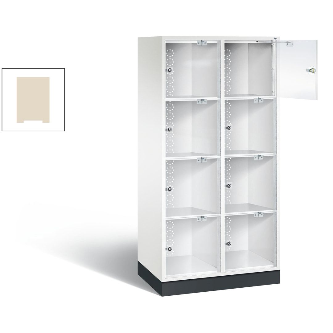 Schließfachschrank, Fächerschrank mit Türen aus Acrylglas, 2 Abteile, 8 Fächer, Zylinderschloss, 1.750 x 820 x 500 mm (HxBxT), Korpus anthrazitgrau