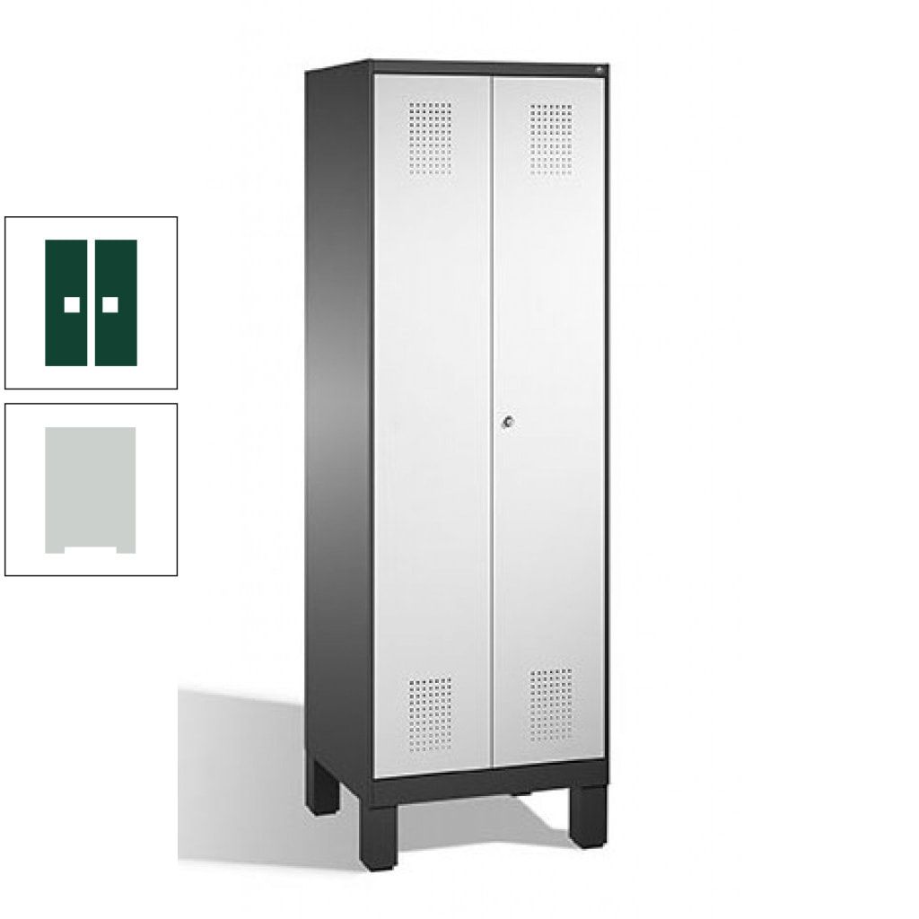 Doppel-Spind, Doppeltüren, Garderobenschrank mit Füßen, 2 Abteile a 300 mm, Korpus anthrazitgrau, Tür anthrazitgrau, 1.850 x 600 x 500 mm (HxBxT)