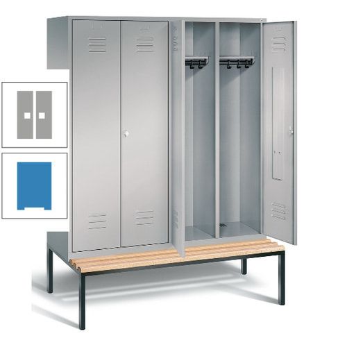 Doppel-Spindschrank, Buche Sitzbank untergebaut, 4 Abteile a 400 mm, Korpus lichtgrau, Tür anthrazitgrau, 2.090 x 1.590 x 815 mm (HxBxT)