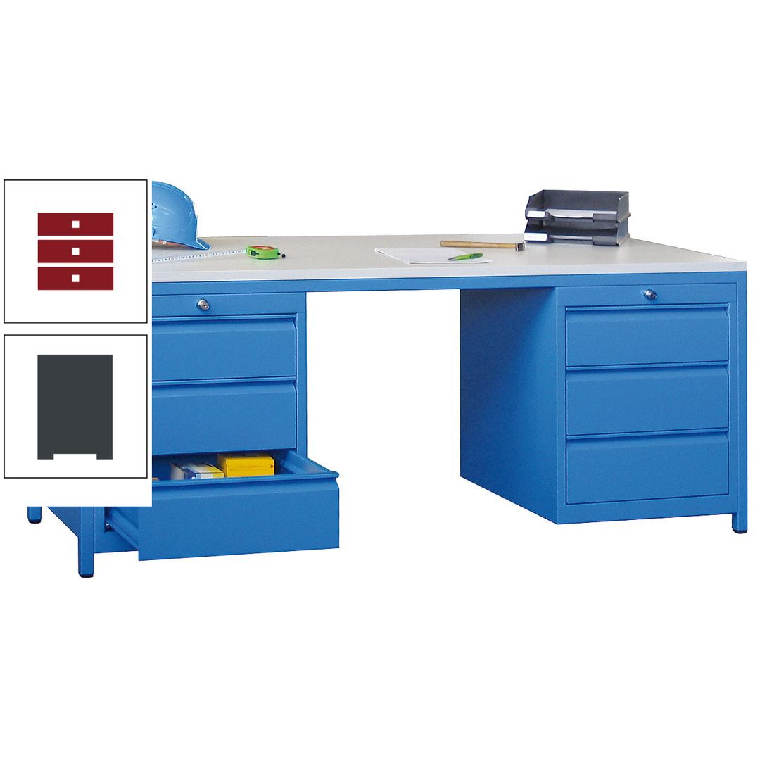 Meisterschreibtisch - 2 Schubladenblöcke - 6 Schubladen - 720 x 1.700 x 800 mm (HxBxT) - anthrazitgrau