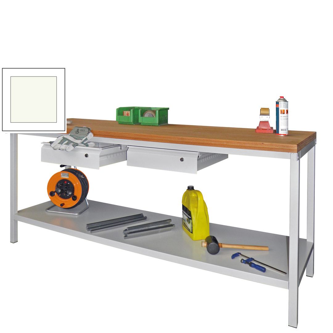 Werkbank mit Ablageboden - 2 Schubladen - 900 x 2.000 x 700 mm (HxBxT) - anthrazitgrau