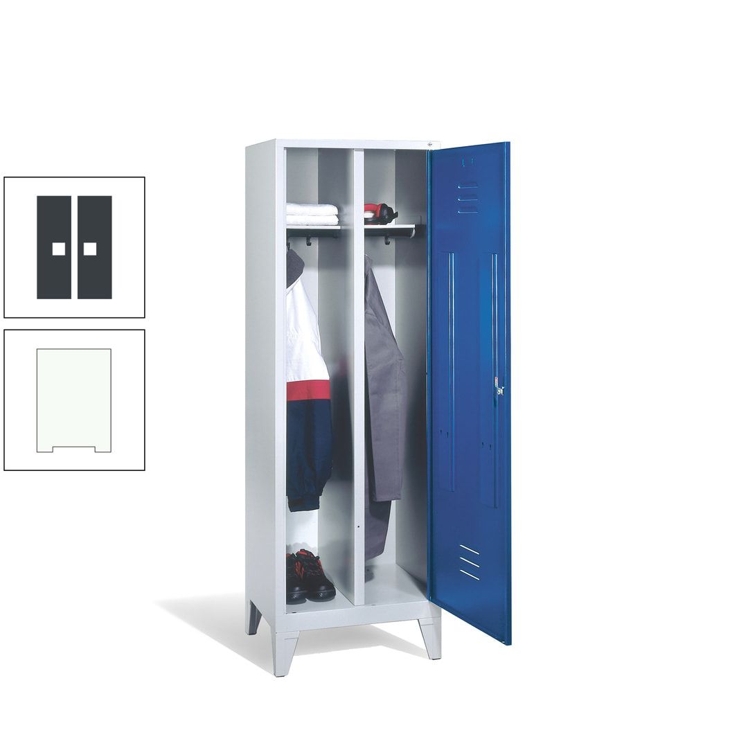 Doppel-Spind mit Großtür, Garderobenschrank mit Füßen, 2 Abteile a 300 mm, Korpus anthrazitgrau, Tür anthrazitgrau, 1.850 x 610 x 500 mm (HxBxT)