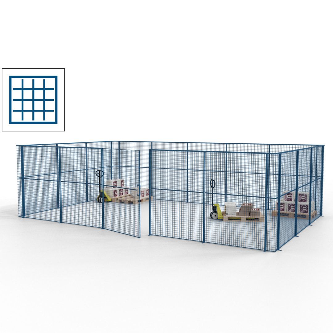 Maschinen Schutzgitter - Hallentrennwand - Sicherheitszaun - Tür - 22 m - 2.200 x 7.900 x 4.900 mm (HxBxT) - enzianblau