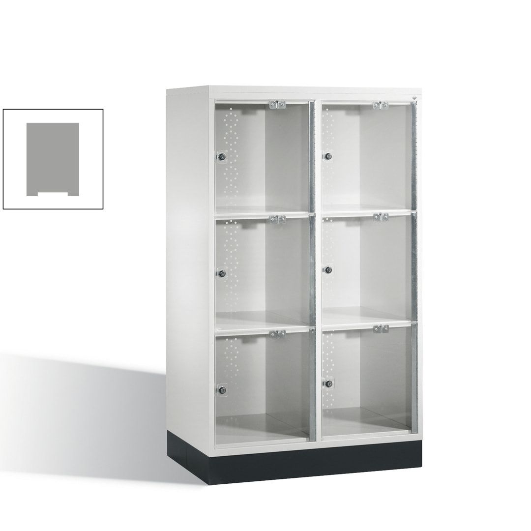 Schließfachschrank, Fächerschrank mit Türen aus Acrylglas, 2 Abteile, 6 Fächer, Zylinderschloss, 1.370 x 820 x 500 mm (HxBxT), Korpus anthrazitgrau