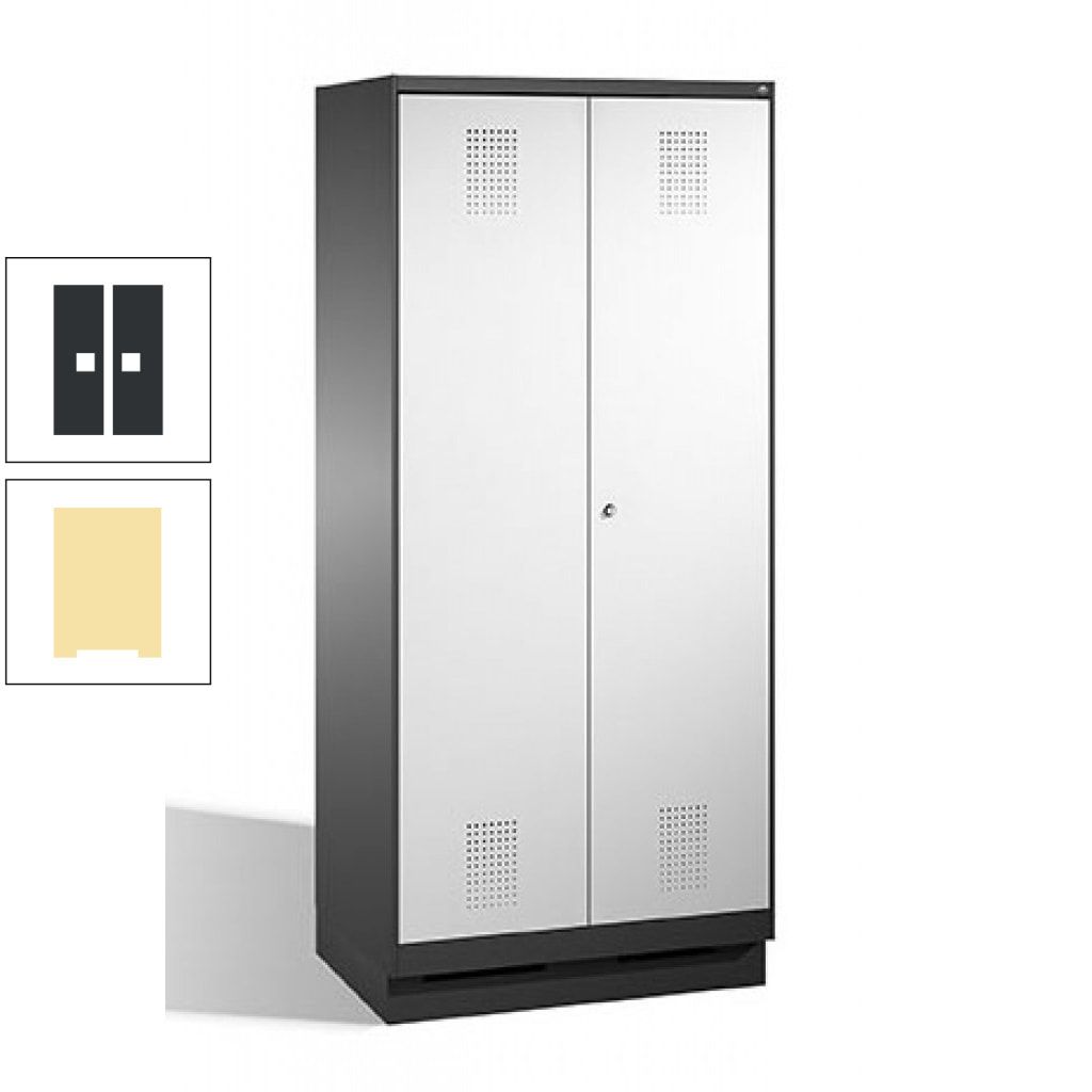 Doppel-Spind, Doppeltüren, Garderobenschrank mit Sockel, 2 Abteile a 400 mm, Korpus anthrazitgrau, Tür anthrazitgrau, 1.800 x 800 x 500 mm (HxBxT)