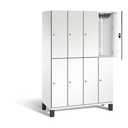 Fächerschrank, Stahlschrank, doppelstöckig, 8 Fächer, mit Füßen, Korpus enzianblau, Tür Fernblau, 1.980 x 1.200 x 525 mm (HxBxT)