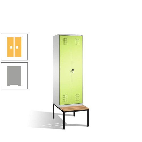 Doppel-Spind, Garderobenschrank, Buche Sitzbank untergebaut, 2 Abteile a 300 mm, Korpus anthrazitgrau, Tür anthrazitgrau, 2.090 x 600 x 815 mm (HxBxT)