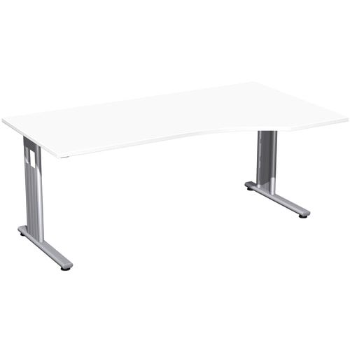Eckschreibtisch, Bürotisch, Füße einseitig verkürzt, C-Fuß Flex, Ecke rechts, 720 x 1.800 x 1.000 mm (HxBxT), Gestell silber, Dekor Ahorn