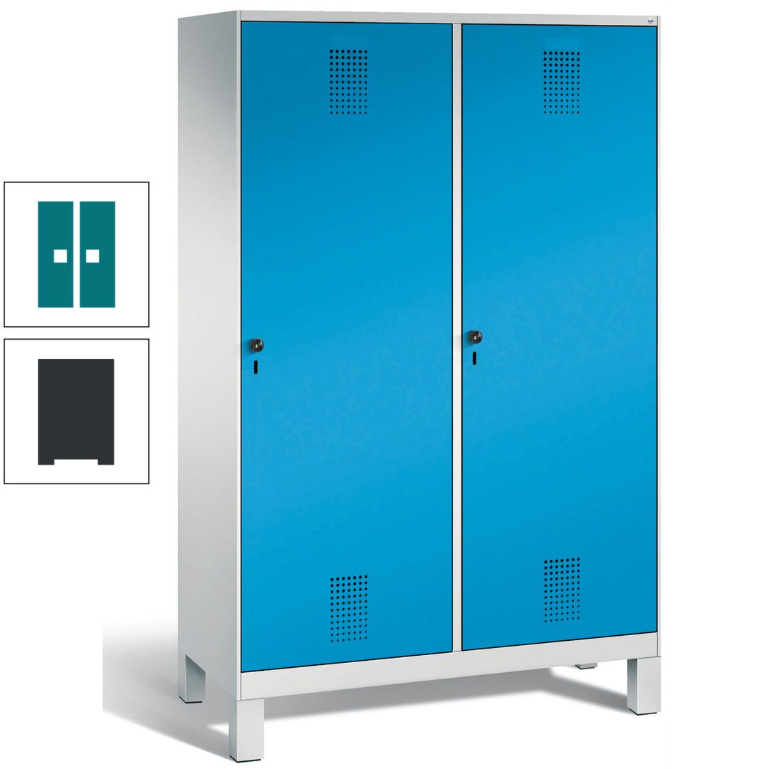 Doppel-Spind, Garderobenschrank, 2 Türen für 4 Abteile a 300 mm, Korpus anthrazitgrau, Türen anthrazitgrau, 1.850 x 1.200 x 500 mm (HxBxT)