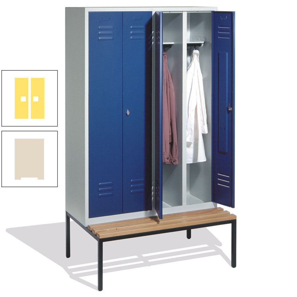 Doppel-Spindschrank, Buche Sitzbank untergebaut, 4 Abteile a 300 mm, Korpus lichtgrau, Tür anthrazitgrau, 2.090 x 1.190 x 815 mm (HxBxT)