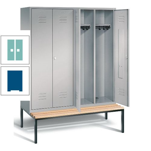 Doppel-Spindschrank, Buche Sitzbank untergebaut, 4 Abteile a 400 mm, Korpus lichtgrau, Tür anthrazitgrau, 2.090 x 1.590 x 815 mm (HxBxT)