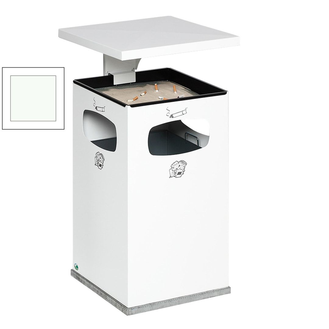 Abfallsammler mit Ascher und Dach - eckig - Volumen 72 l - 955 x 500 x 500 mm (HxBxT) - Antik silber