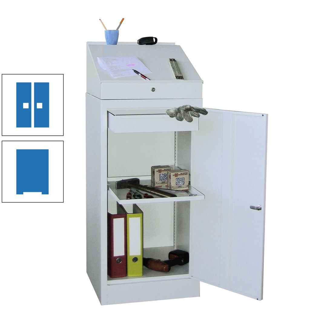 Stehpult mit Schrank - Vollblechtür - Zylinderschloss - 1 Einlegeboden, 1 Schublade - 1.270x500x500 mm (HxBxT) - anthrazitgrau