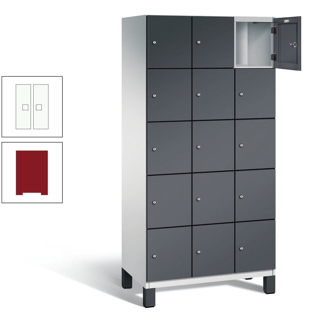 Fächerschrank, Stahlschrank, 15 Fächer, Türöffnungsbegrenzer, Füße, 1.980 x 900 x 525 mm (HxBxT), Korpus anthrazitgrau, Front anthrazitgrau